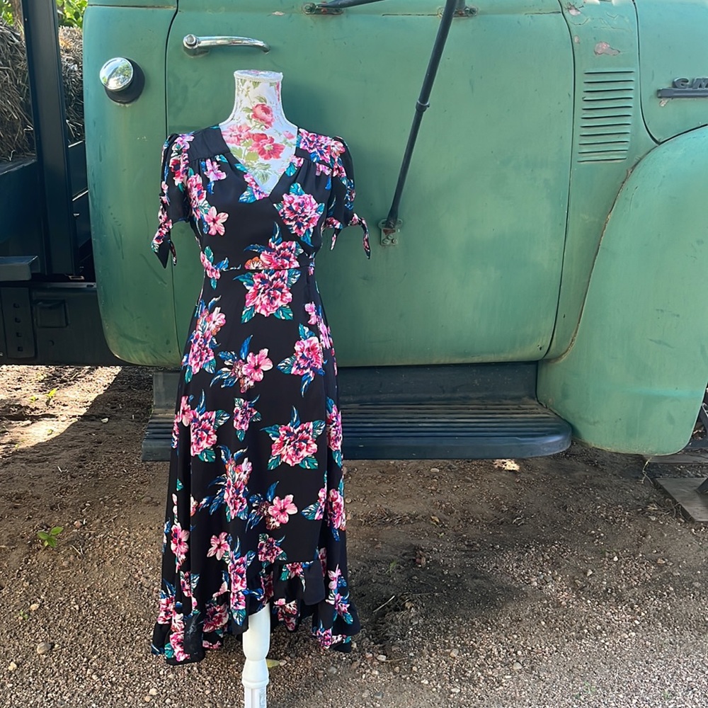 Miami Floral Black Wrap Asymmetrical Dress